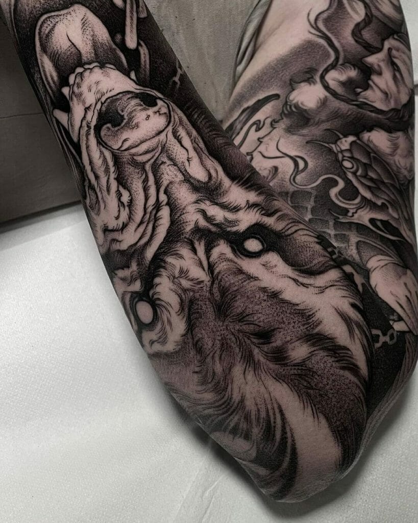 The Snake, Raven, Wolf And Loki Combined Viking Tattoo Sleeve