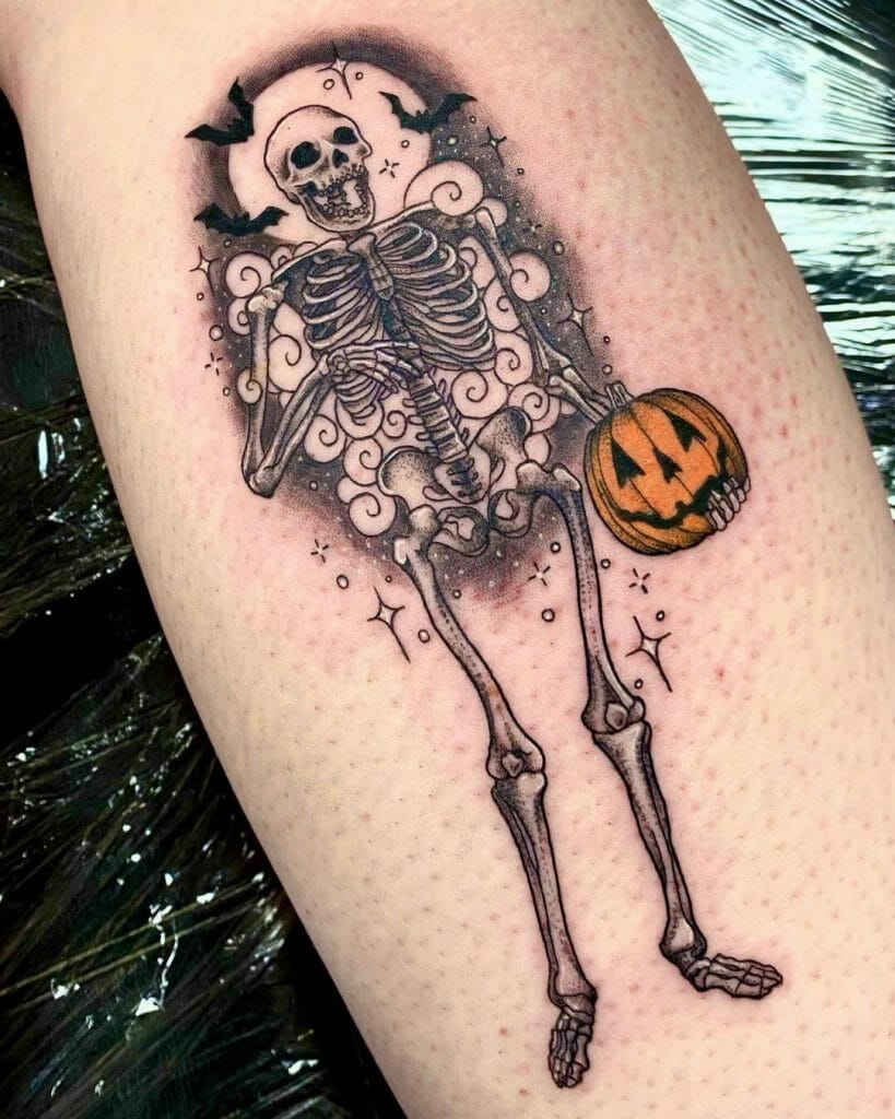 The Spooky Skeleton and Pumpkin Tattoo