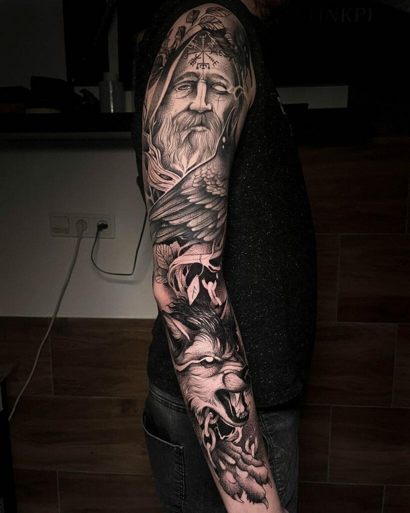 The Viking Compass, The Wolf And Odin Tattoo