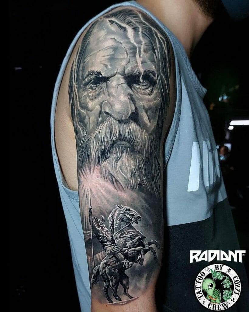 The Viking Warrior Tattoo Sleeve With Detailed Viking Symbols And Odin