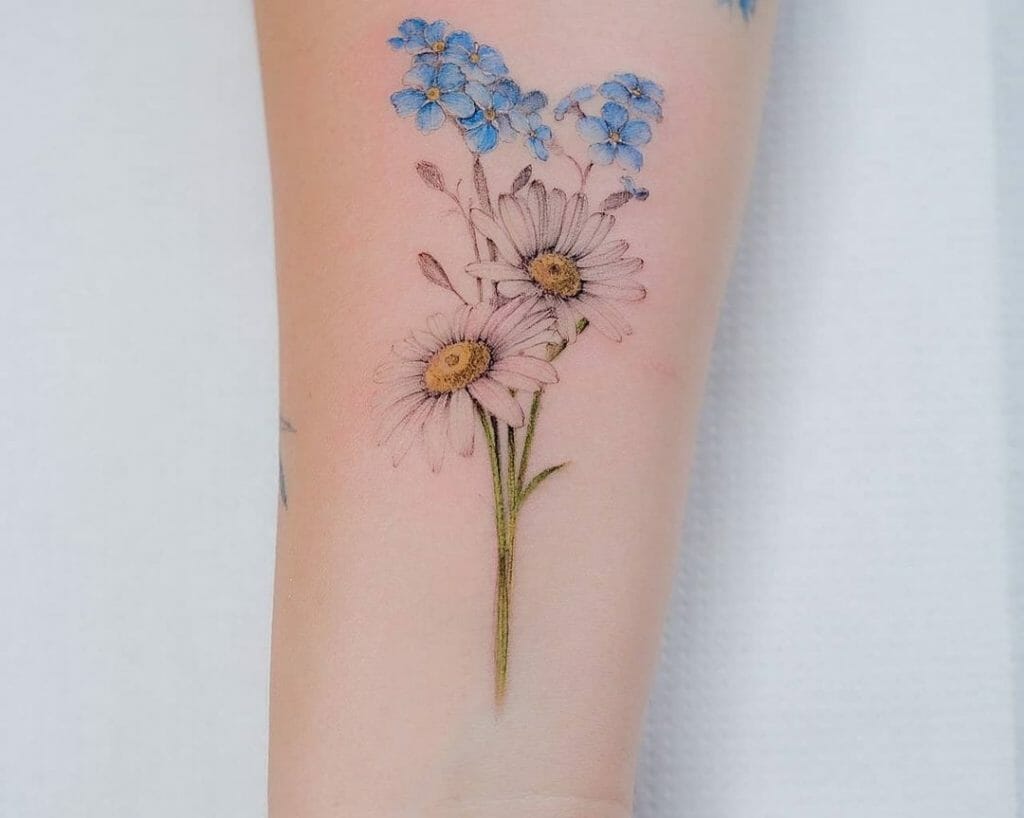 The White And Blue Margarita Flower Tattoo