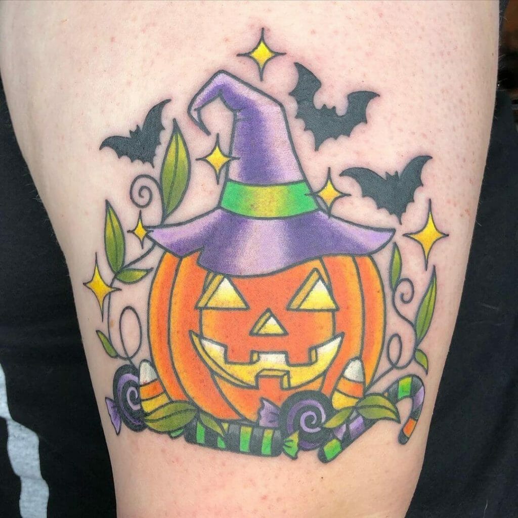 The Witch Hat Pumpkin Halloween Tattoo for Forearm