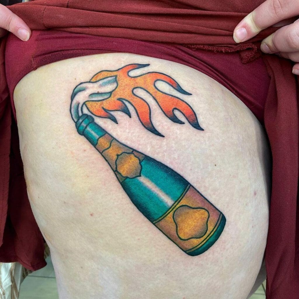 Thigh Molotov Cocktail Tattoo