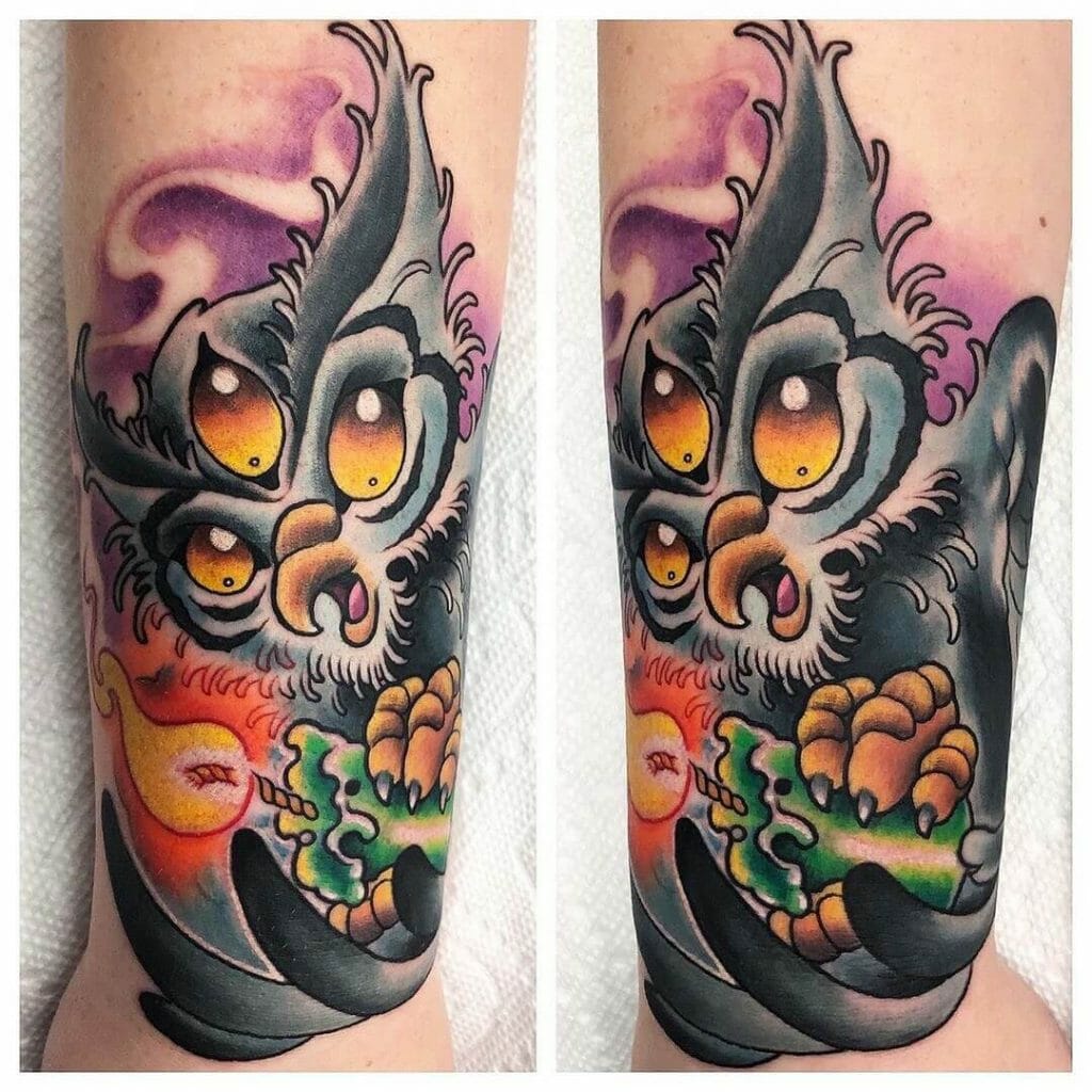 Three-Eyed Horned Owl Tattoo