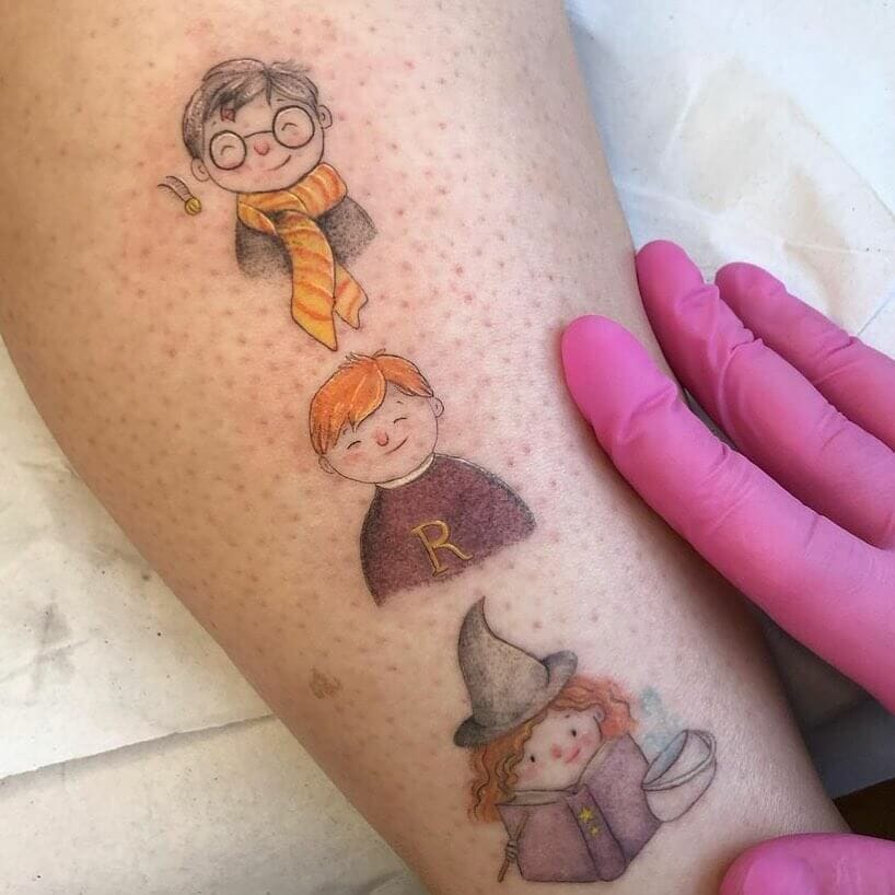 Three Gryffindor Members From The World Of Harry Potter Come Together As A Tattoo