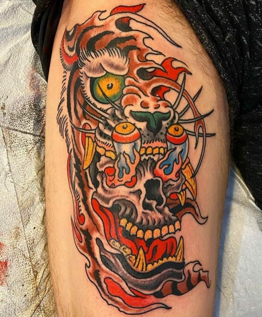 Tiger Morph Skull Tattoo