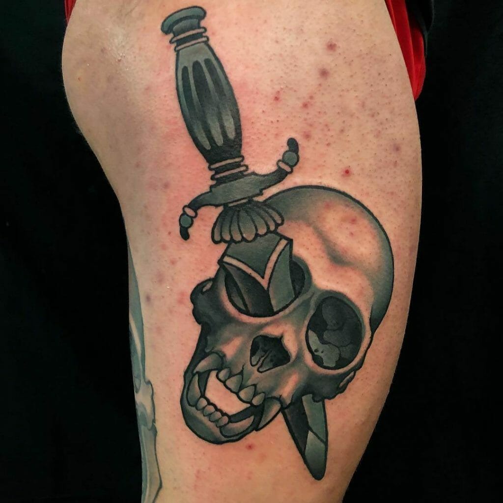 Tilted Head Traditional Dagger Tattoos