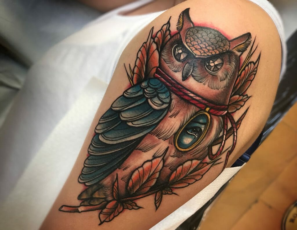 Topaz-Eyed Neo Traditional Owl Tattoo Design