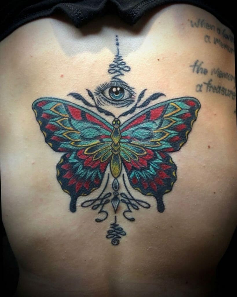 Traditional Butterfly Tattoo With Vibrant Colours