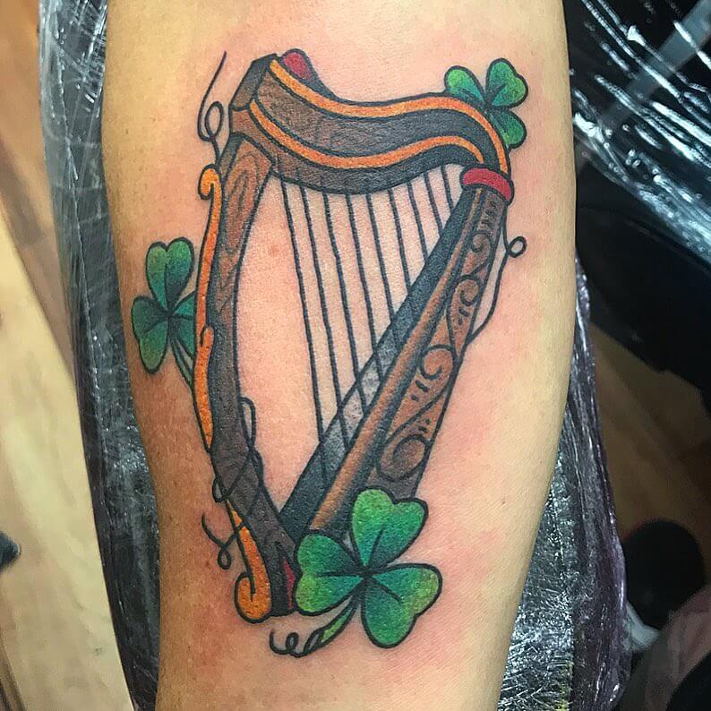 Traditional Celtic Harp Tattoo Design
