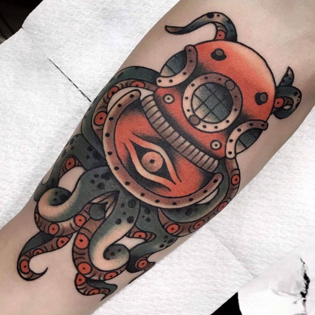 Traditional Diver Octopus Tattoo
