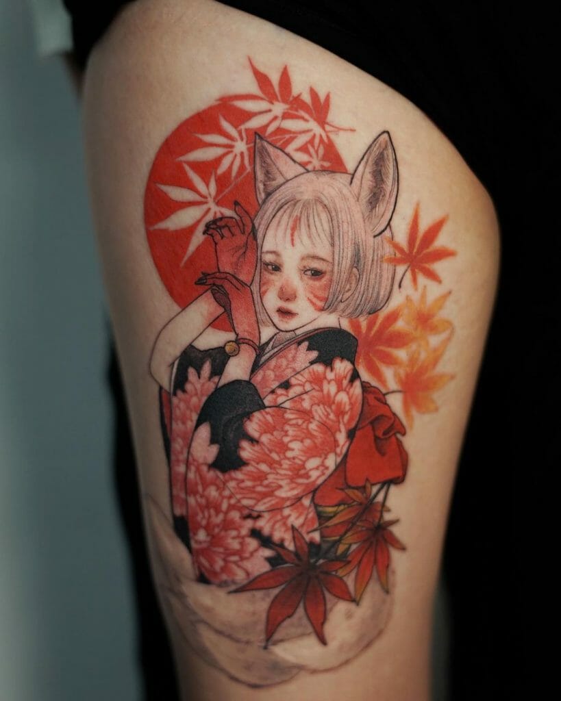 Traditional Japanese Fall Leaf Tattoo