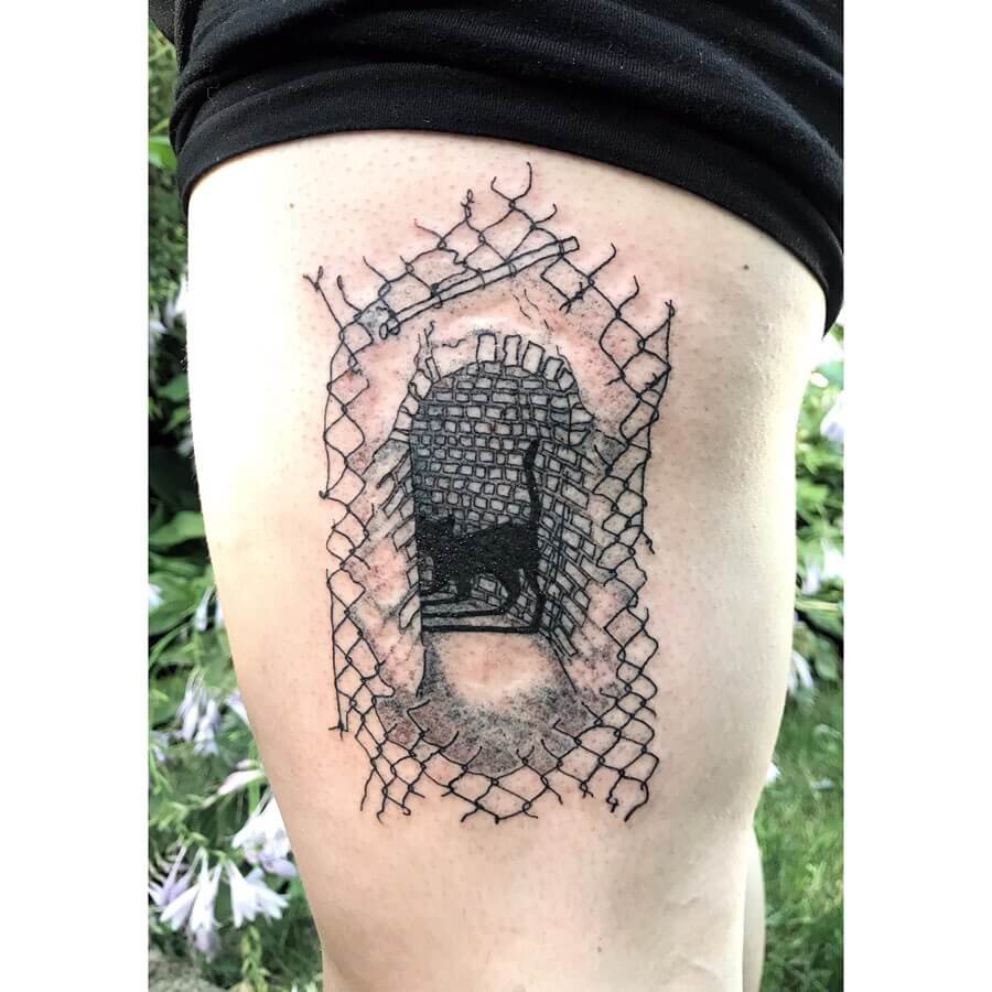 Tunnel In Chain Link Fence Tattoo
