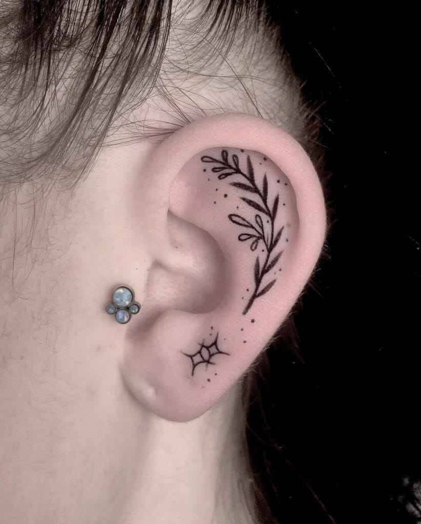 Twig Of Flower Ear Tattoo