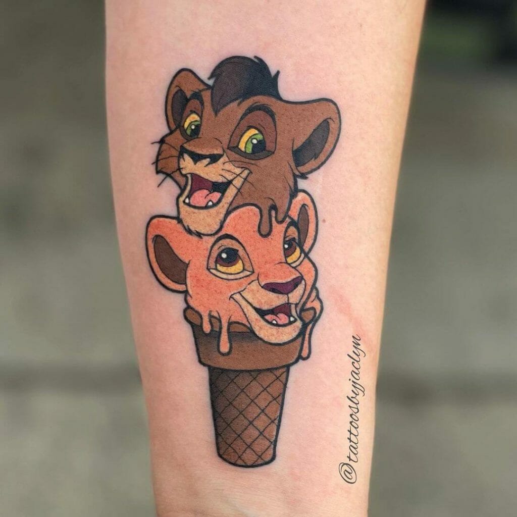 Twin Lion Face Ice Cream Cone Tattoo