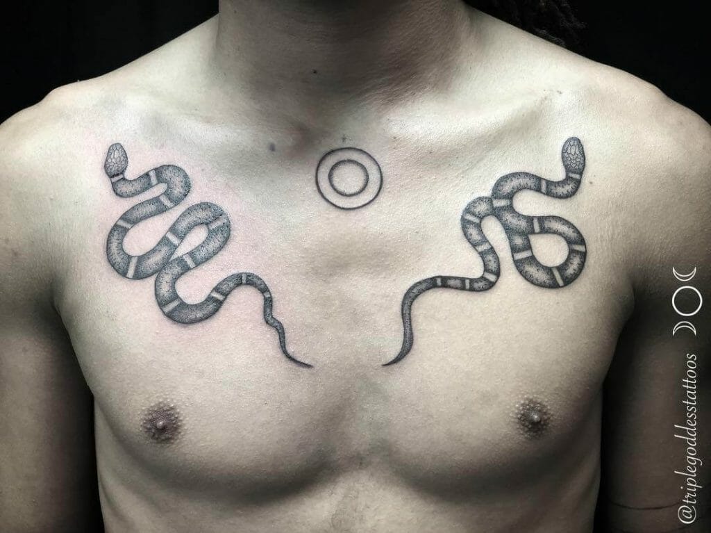 Two-Headed Snake Tattoo On Chest