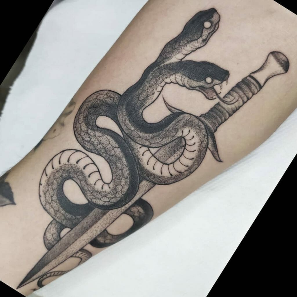 Two-Headed Snake Tattoo With Sword 
