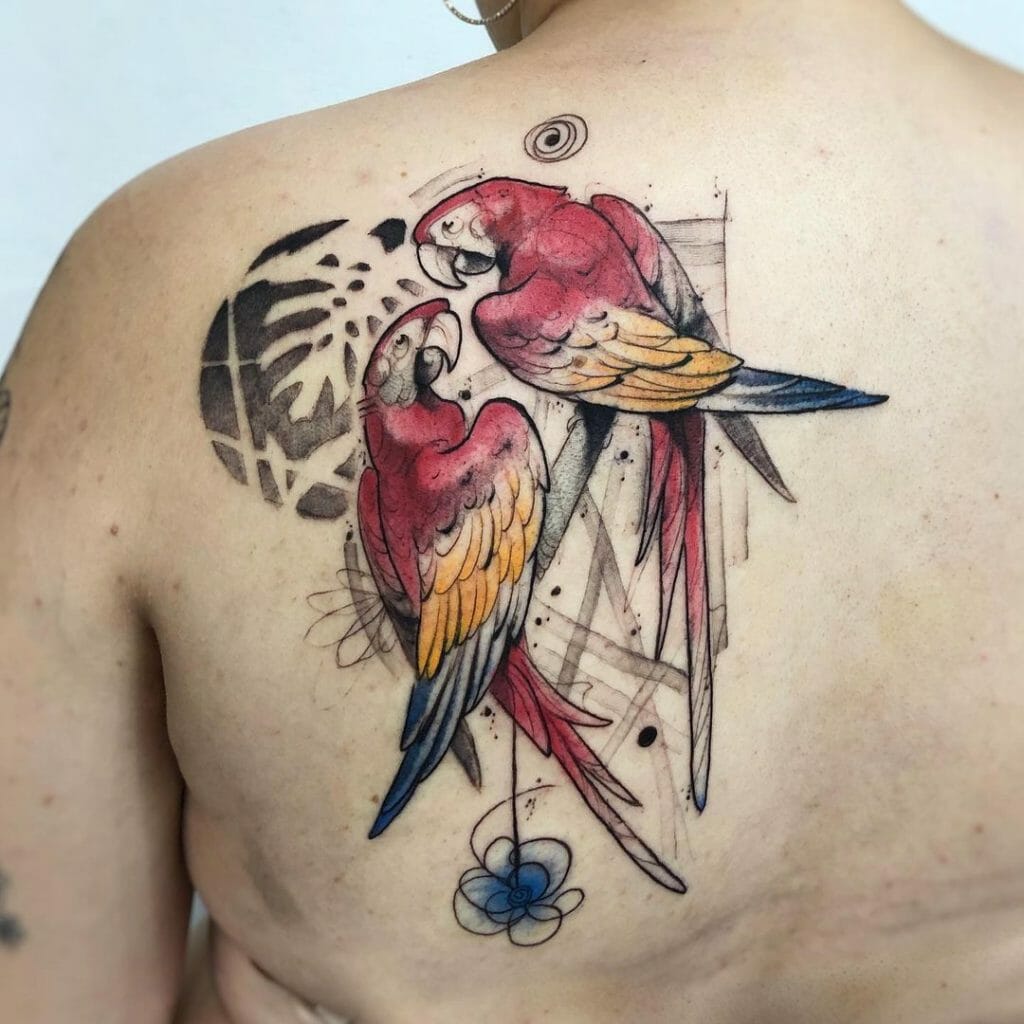 Two Parrots Looking At Each Other Tattoo