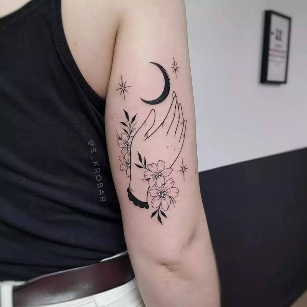 Unique Flowers And Stars Tattoo On Arm