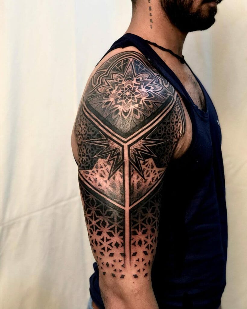Upper Arm Geometric Half Sleeve Tattoo