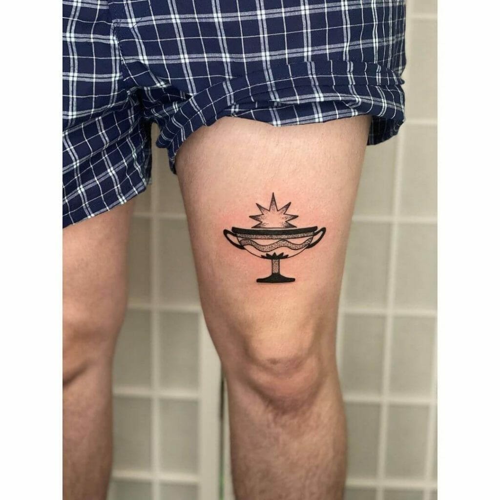 Vase Minimalist Tattoo Above Knee 