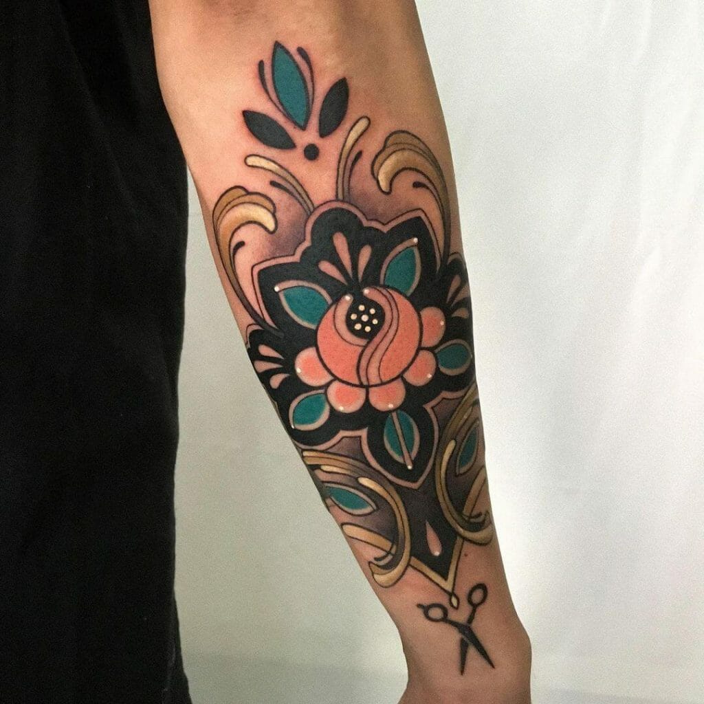Vibrant Folk Art Sleeve Tattoo