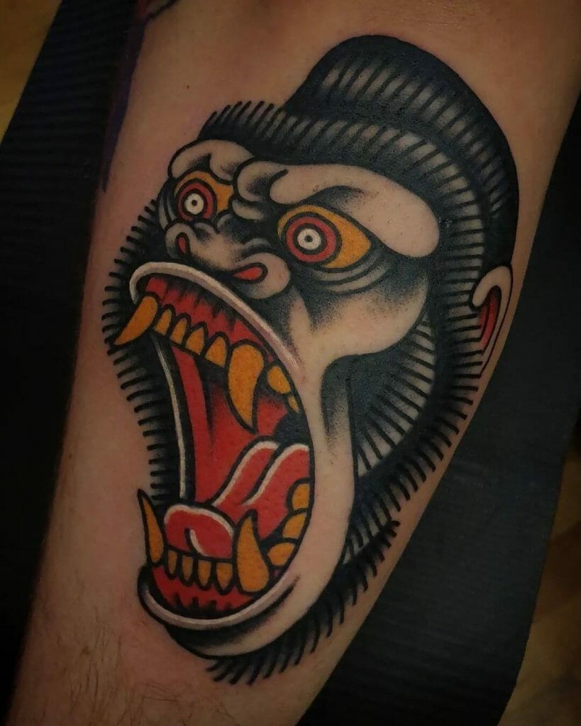 Vivid King Kong Face Tattoo Sleeve