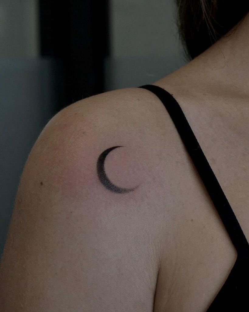 Waning Crescent Moon Dotwork Minimalist Tattoo