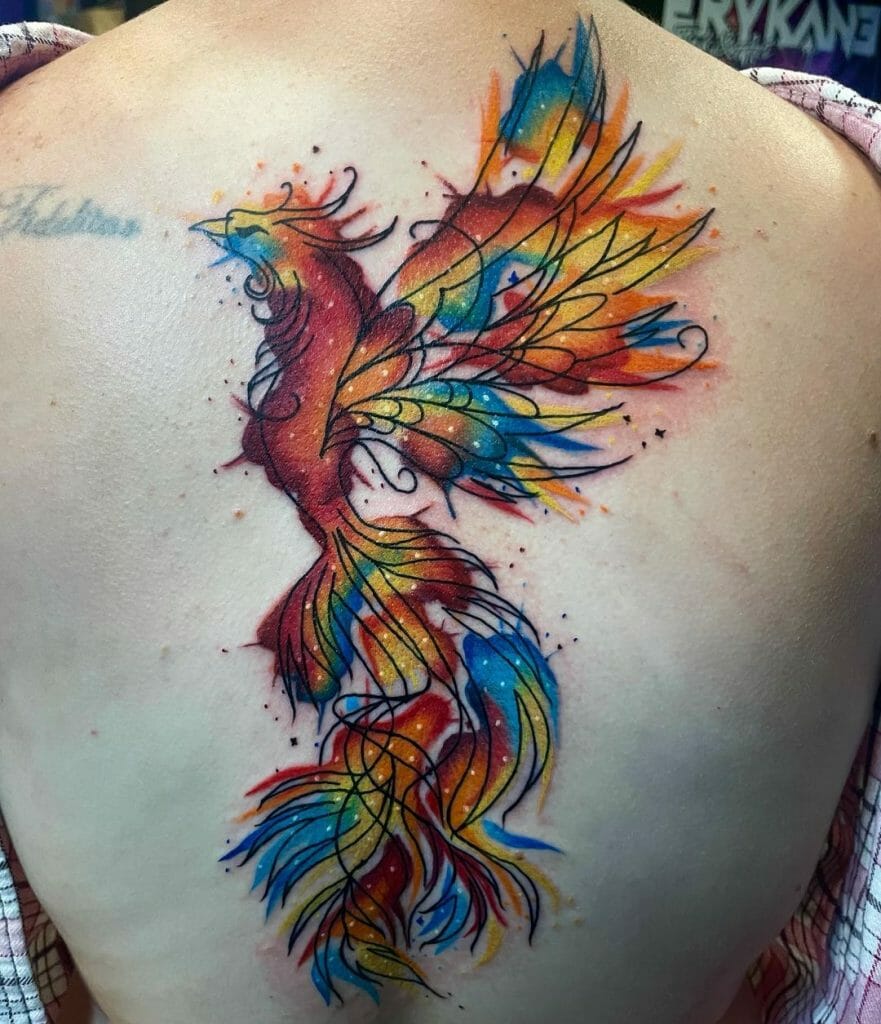 Watercolor Phoenix Tattoo For Back