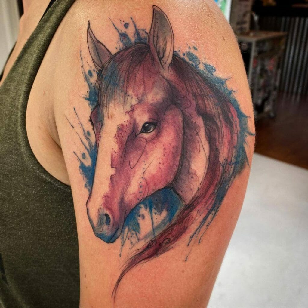 Watercolor Tattoo Horse Portrait