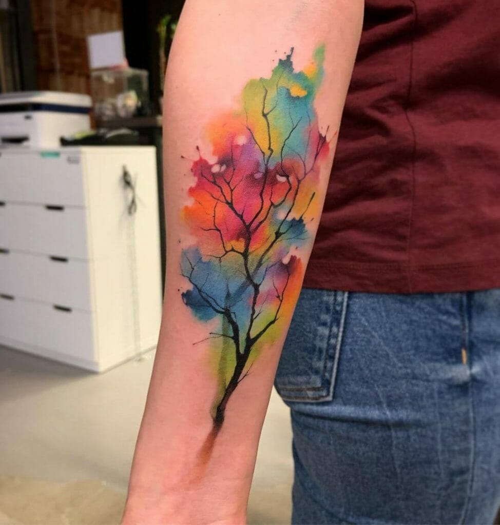 Watercolor Tattoo Of Tree