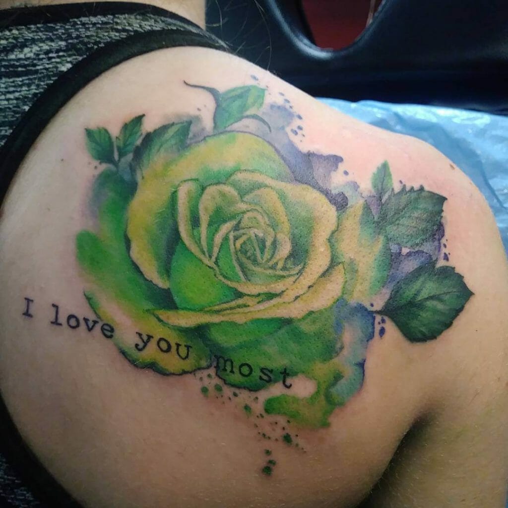 Watercolour Green Rose Tattoo