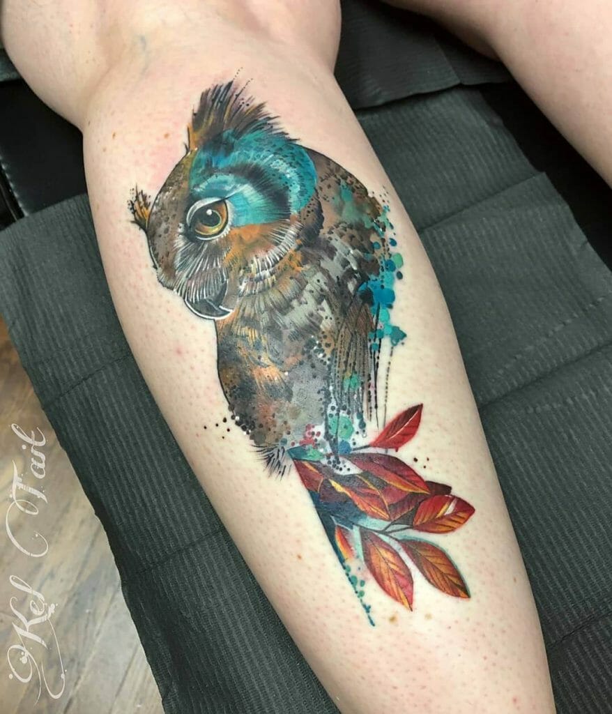 Watercolour Horned Owl Tattoo