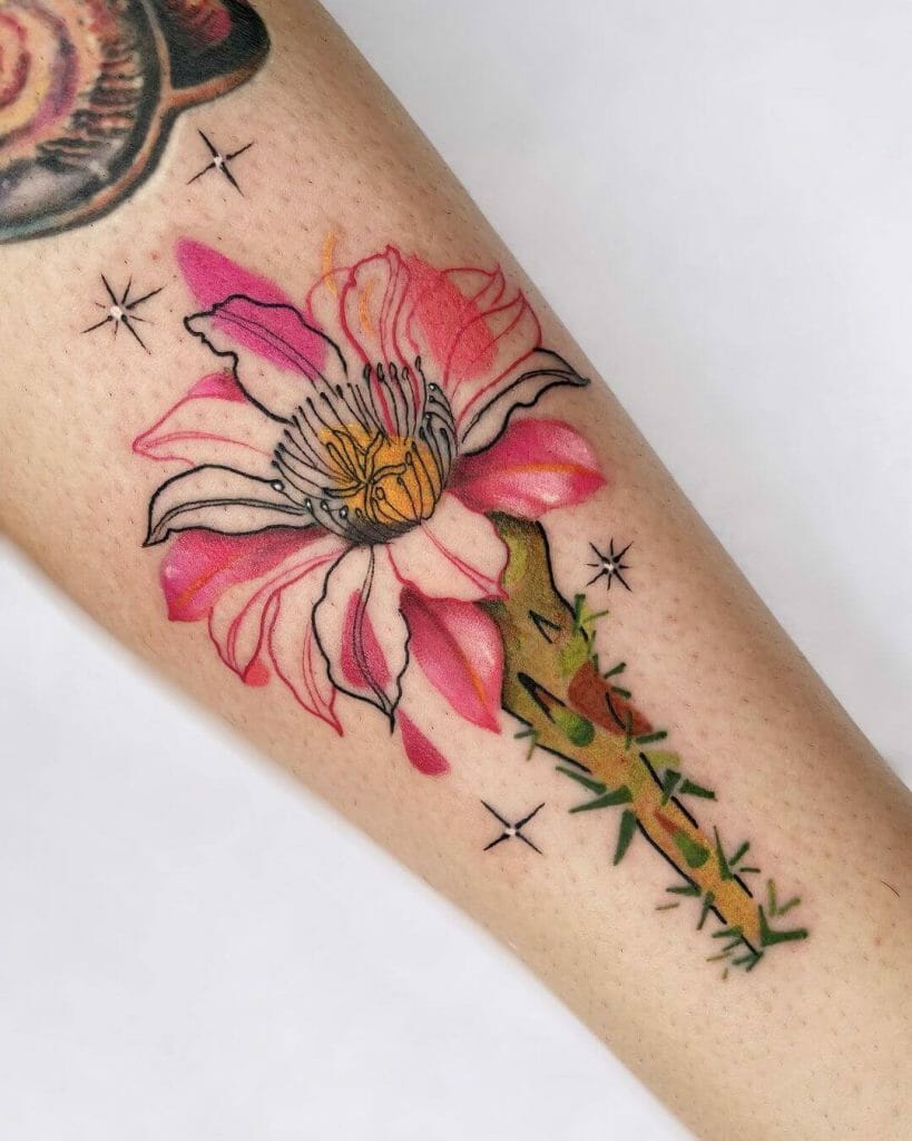 Watercolour Mexican Tattoo Art Of Cactus Lily
