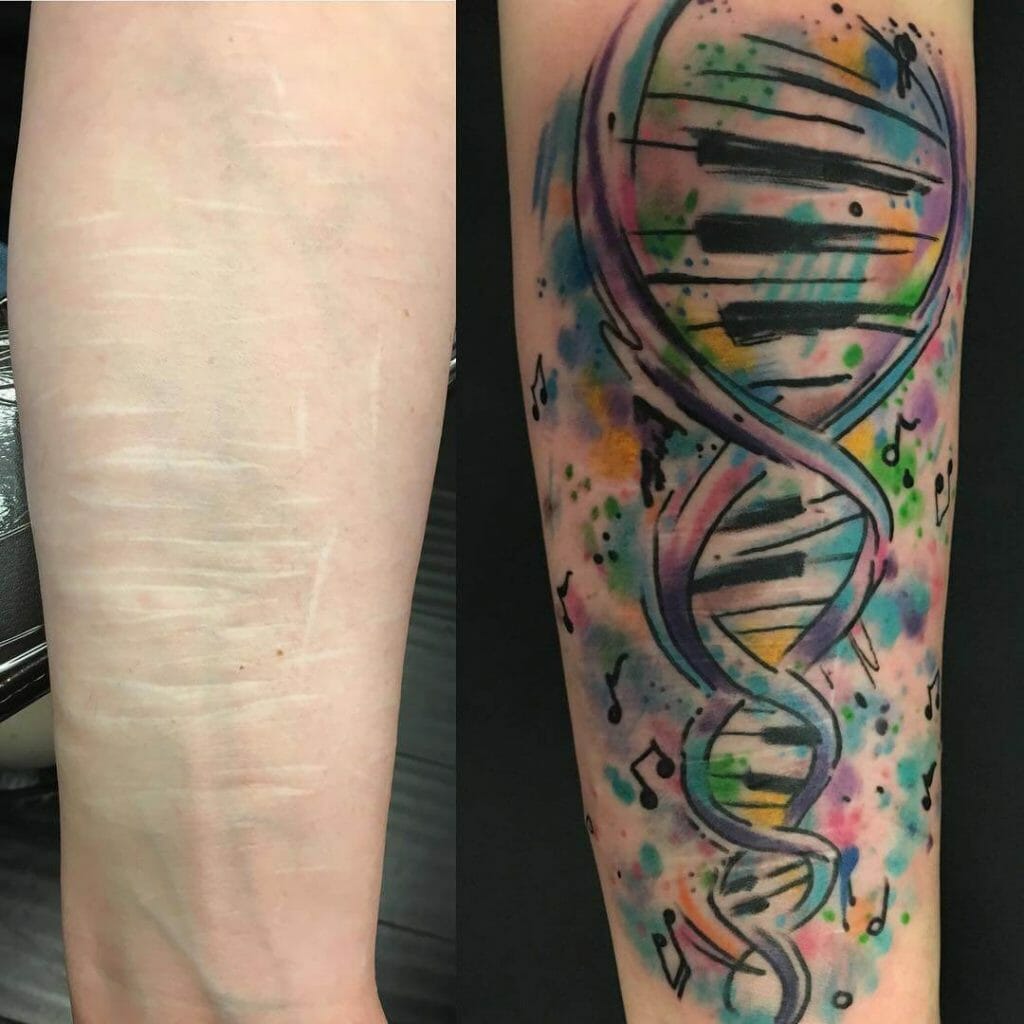 Watercolour-themed Double Helix Tattoo