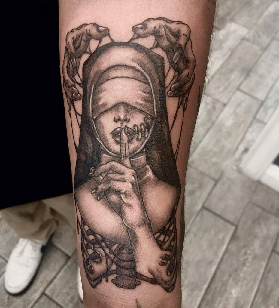 Whispering Evil Nun Tattoo