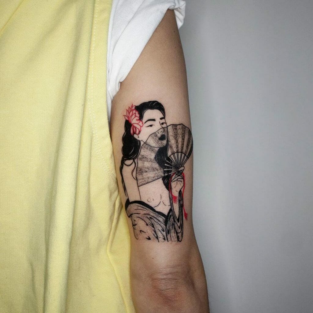 Woman Japanese Fan Tattoo