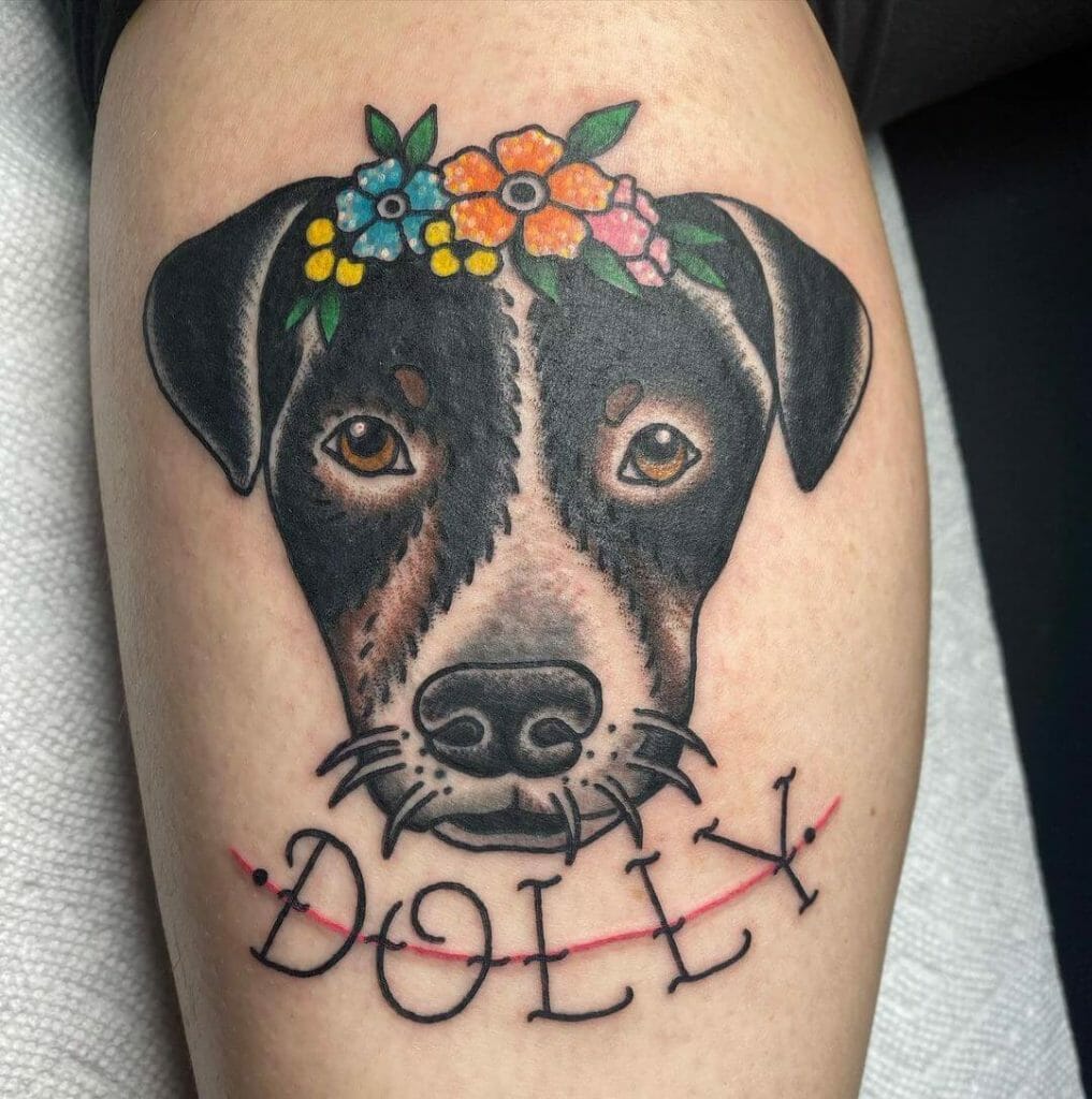 Wonderful Pet Dog Portrait In Traditional Tattoo Style