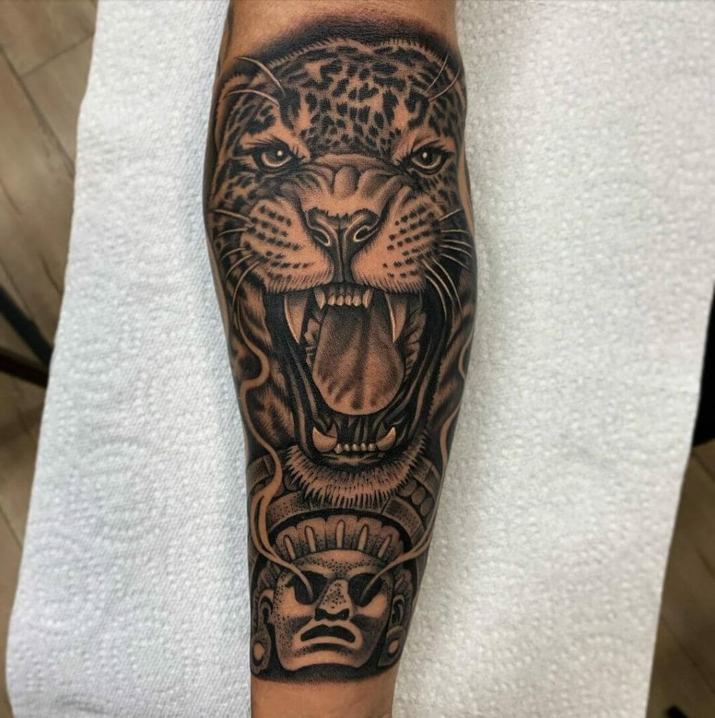 Aztec-Mexican Tattoo Art With Jaguar 