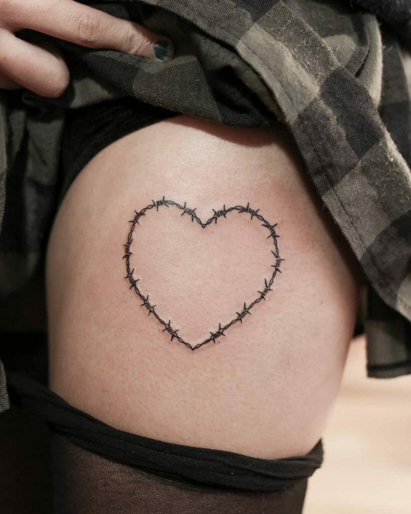 Barbed Wire Heart on Hip Tat