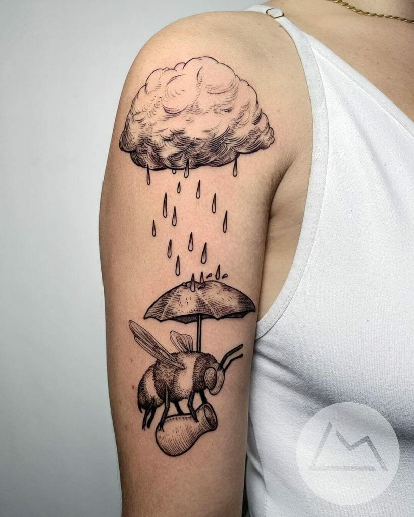 Bee In The Rain Tattoo Design