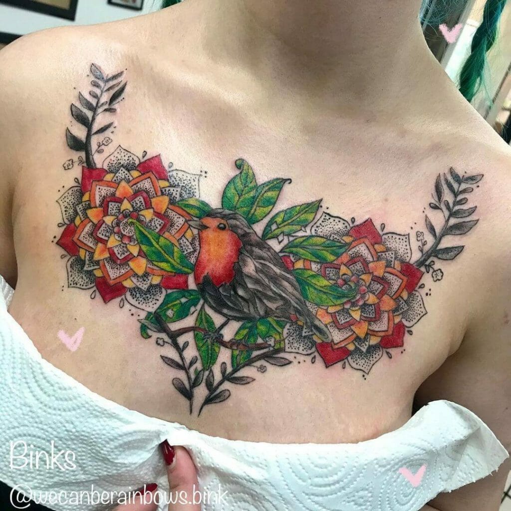 Bird Mandala Chest Tattoo Design