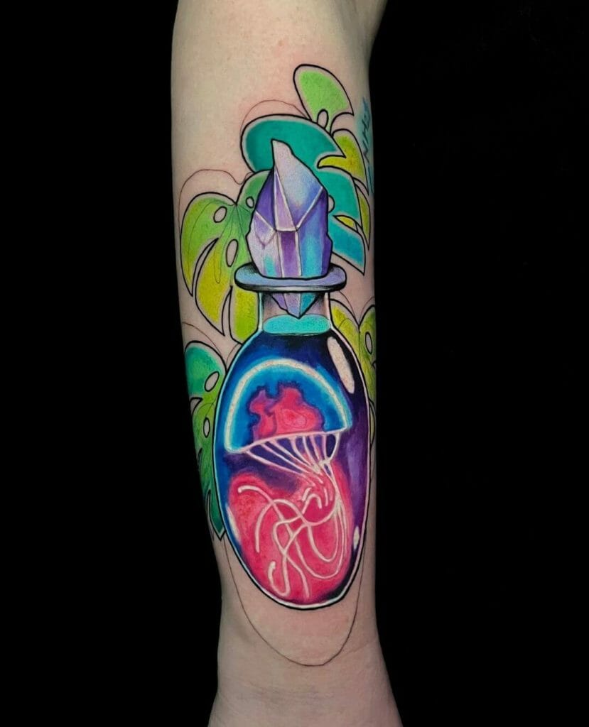 Cartoon-style Geometric Jellyfish Tattoo Design