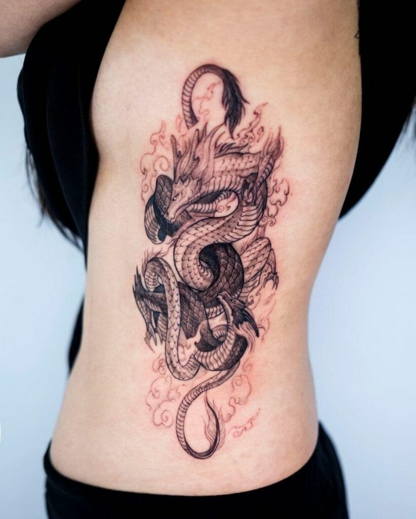 Chinese Dragon Breathing Fire Tattoo
