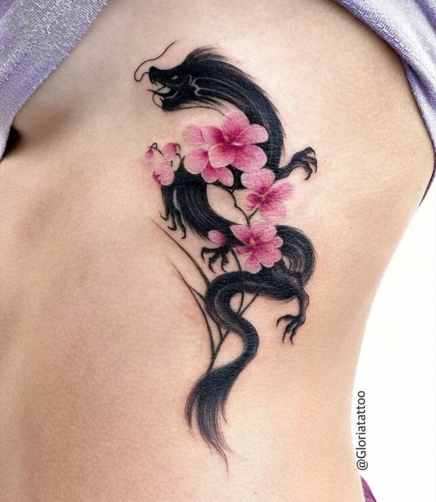 Chinese Dragon Tattoo With Orchids 
