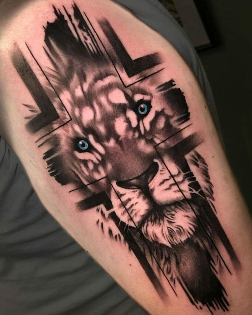Cross with Lion Tattoo