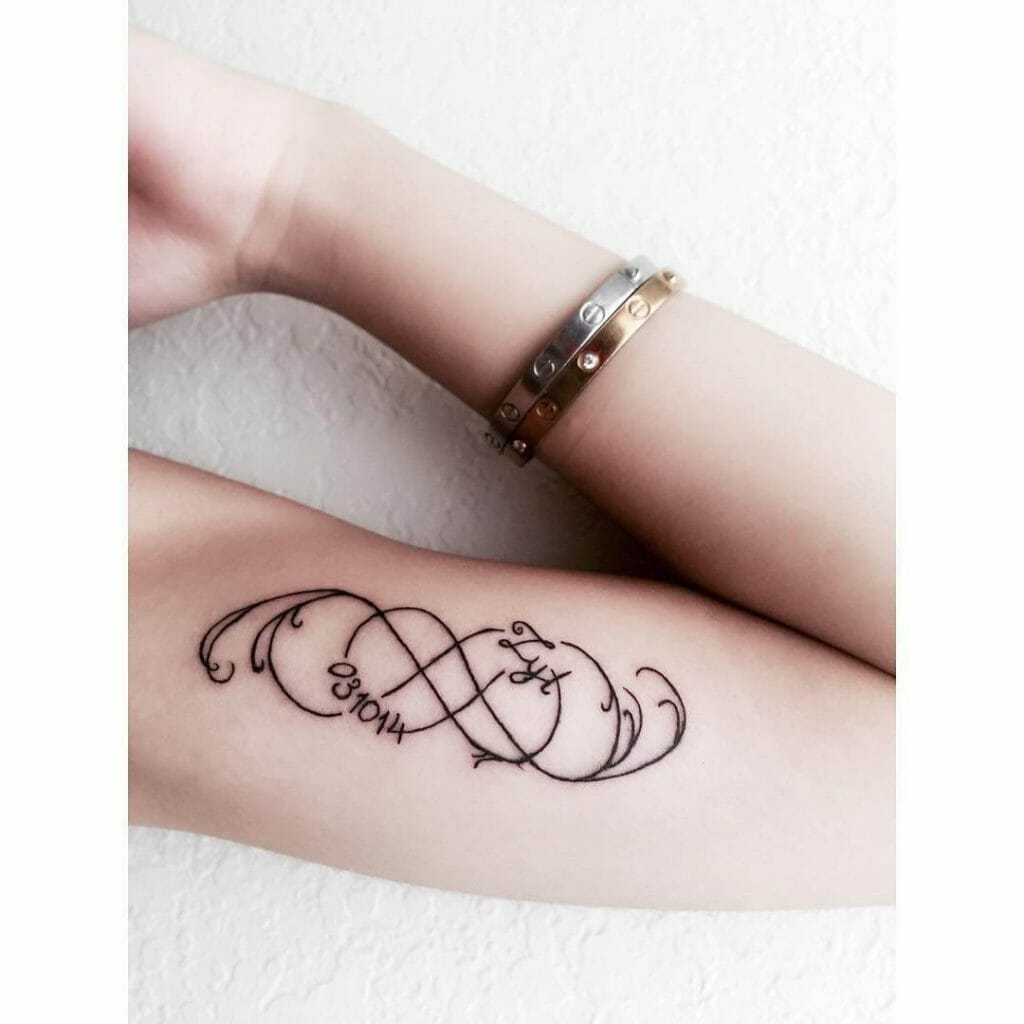 Double Infinity Tattoo With Date And Initials
