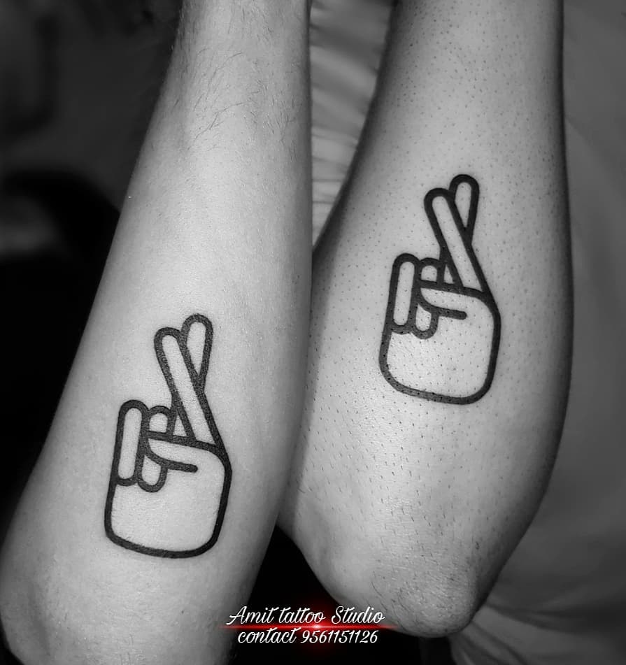 Emoji Couple Fingers Crossed Tattoo