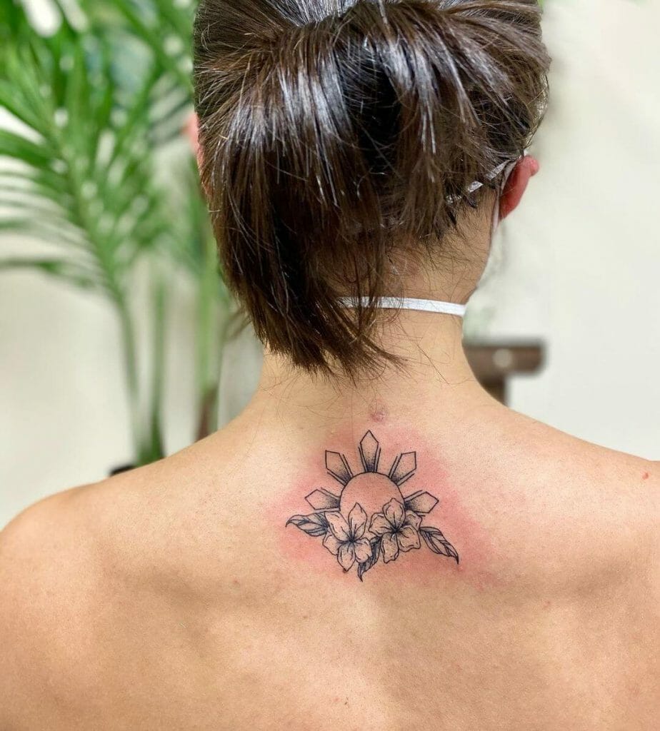 Filipino Sun Tattoo With Sampaguita Flowers