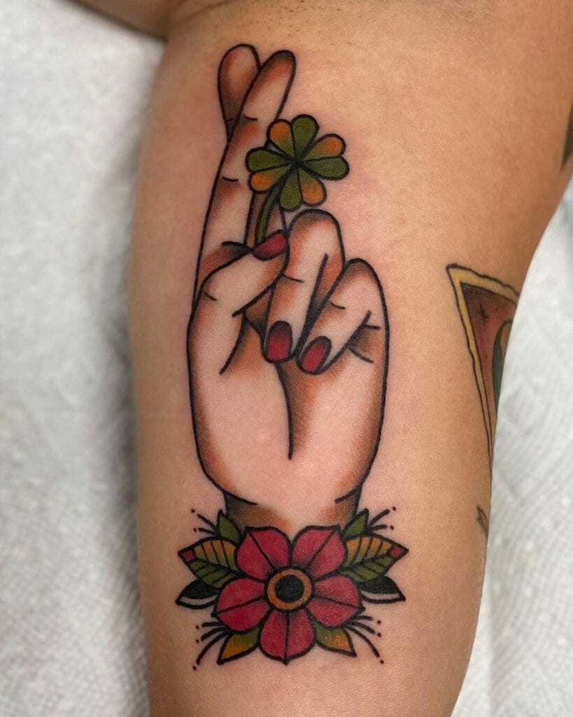 Floral Fingers Crossed Tattoo Design